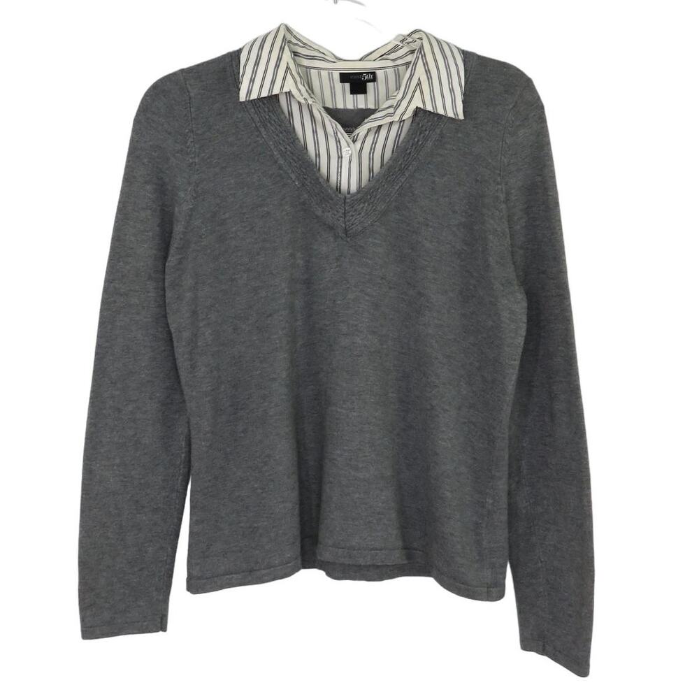 East 5th Y2k Vintage Gray Layered Collared Preppy Sweater Medium